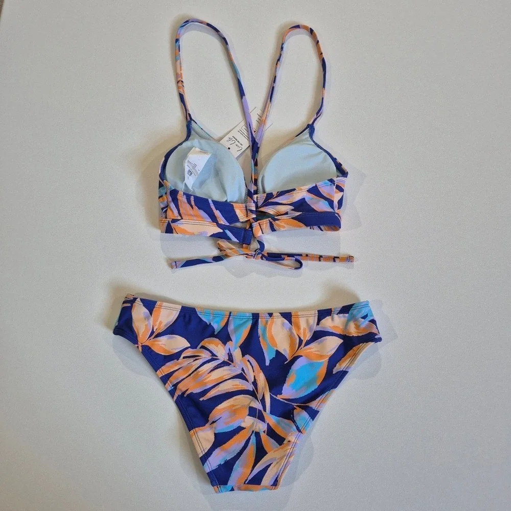 Cupshe Womens Tropical‎ Leaf Print Bikini Set Navy Orange Size S New With Tags